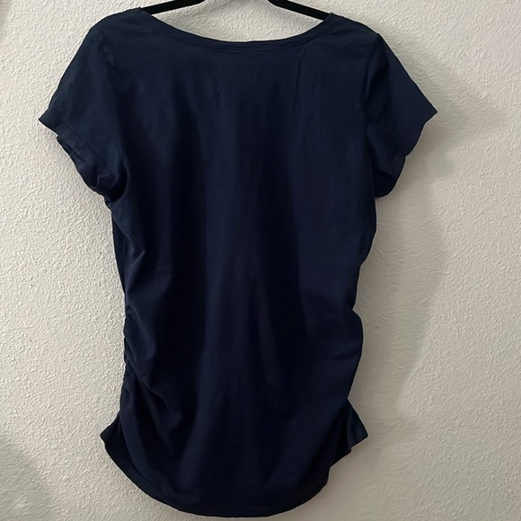 FRESH PRODUCE Navy Blue Cotton  Short Sleeve Tee
Sz XL
Side Ruching
Made in USA - Picture 1 of 10